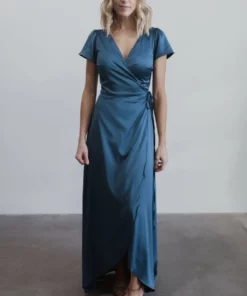 BB Custom Krystal Satin Wrap Gown | Blue Dresses