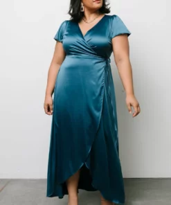 BB Custom Krystal Satin Wrap Gown | Blue Dresses