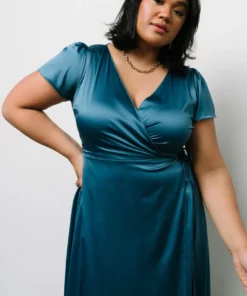 BB Custom Krystal Satin Wrap Gown | Blue Dresses