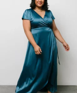 BB Custom Krystal Satin Wrap Gown | Blue Dresses