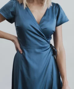 BB Custom Krystal Satin Wrap Gown | Blue Dresses