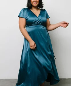 BB Custom Krystal Satin Wrap Gown | Blue Dresses