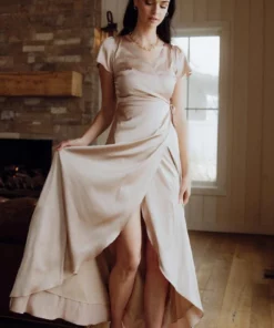 BB Custom Krystal Satin Wrap Gown | Champagne Dresses 18 BB Custom Krystal Satin Wrap Gown | Champagne Dresses