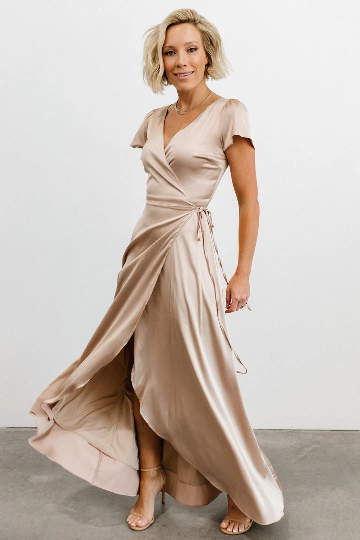 BB Custom Krystal Satin Wrap Gown | Champagne Dresses 6 BB Custom Krystal Satin Wrap Gown | Champagne Dresses