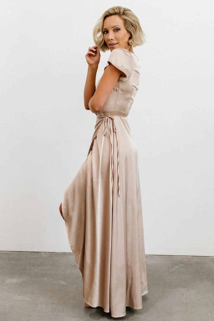 BB Custom Krystal Satin Wrap Gown | Champagne Dresses 4 BB Custom Krystal Satin Wrap Gown | Champagne Dresses