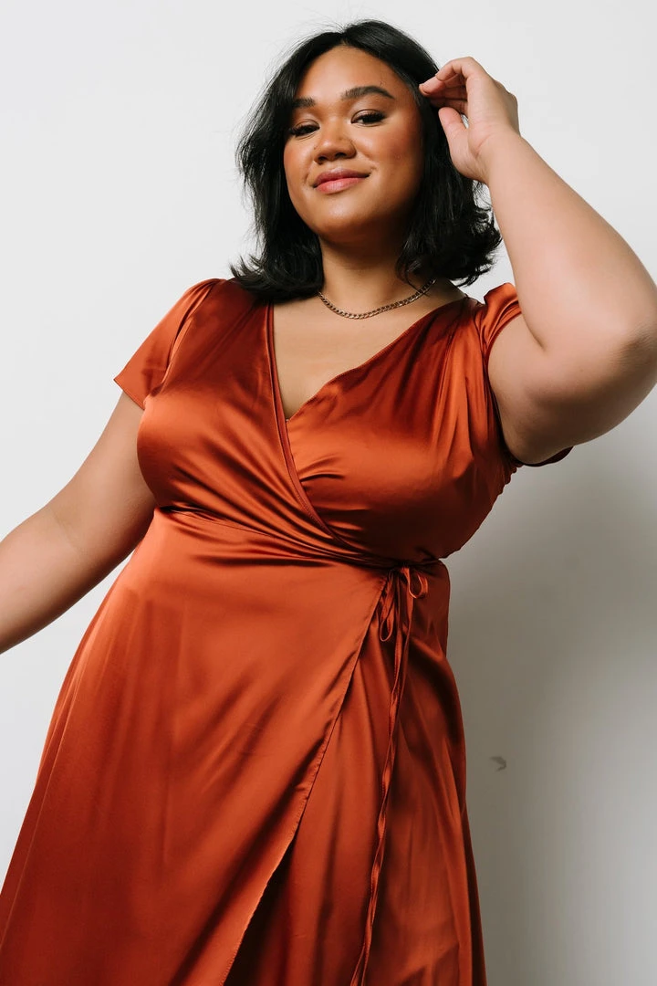 BB Custom Krystal Satin Wrap Gown | Copper Dresses 8 BB Custom Krystal Satin Wrap Gown | Copper Dresses