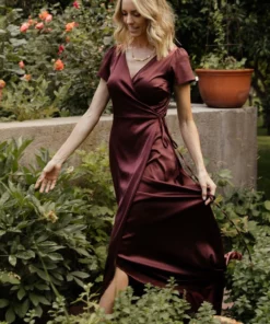 BB Custom Krystal Satin Wrap Gown | Dark Clove Dresses