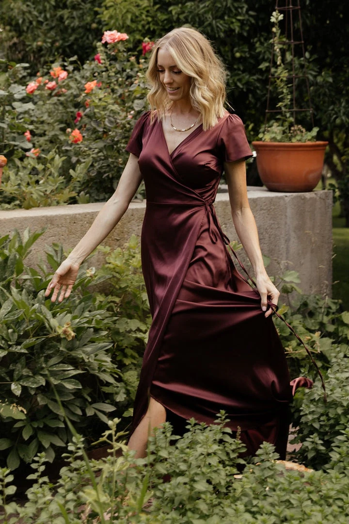 BB Custom Krystal Satin Wrap Gown | Dark Clove Dresses 2 BB Custom Krystal Satin Wrap Gown | Dark Clove Dresses