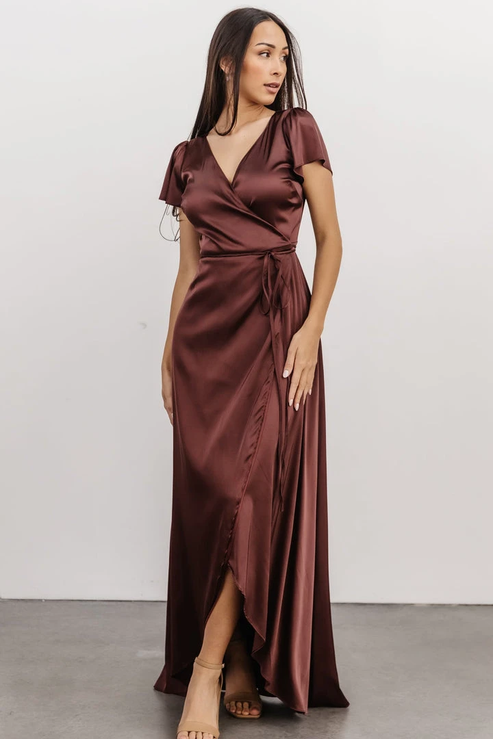 BB Custom Krystal Satin Wrap Gown | Dark Clove Dresses 14 BB Custom Krystal Satin Wrap Gown | Dark Clove Dresses