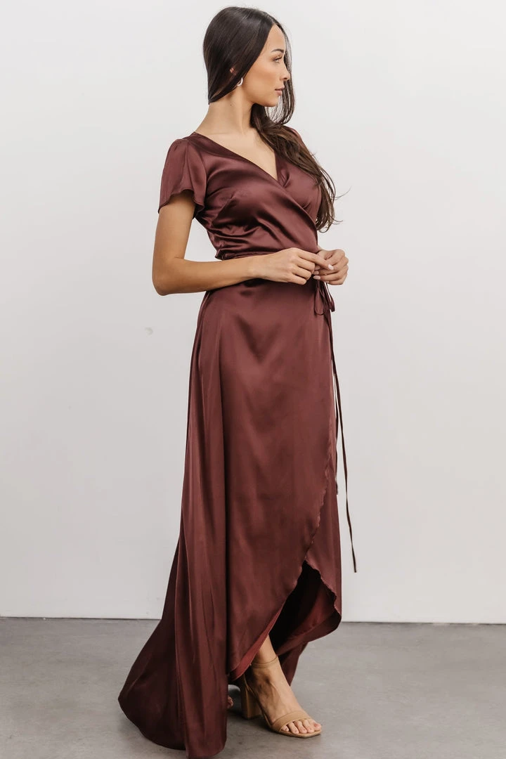 BB Custom Krystal Satin Wrap Gown | Dark Clove Dresses 12 BB Custom Krystal Satin Wrap Gown | Dark Clove Dresses
