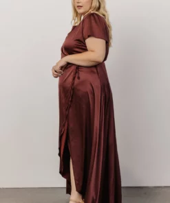 BB Custom Krystal Satin Wrap Gown | Dark Clove Dresses 21 BB Custom Krystal Satin Wrap Gown | Dark Clove Dresses