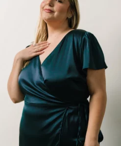 BB Custom Krystal Satin Wrap Gown | Deep Blue Dresses