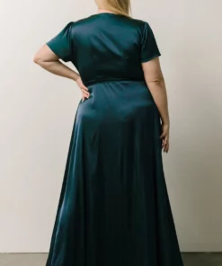 BB Custom Krystal Satin Wrap Gown | Deep Blue Dresses