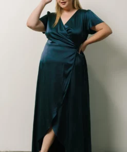 BB Custom Krystal Satin Wrap Gown | Deep Blue Dresses