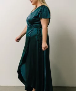 BB Custom Krystal Satin Wrap Gown | Deep Blue Dresses