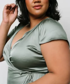 BB Custom Dresses Krystal Satin Wrap Gown | Eucalyptus 17 BB Custom Dresses Krystal Satin Wrap Gown | Eucalyptus