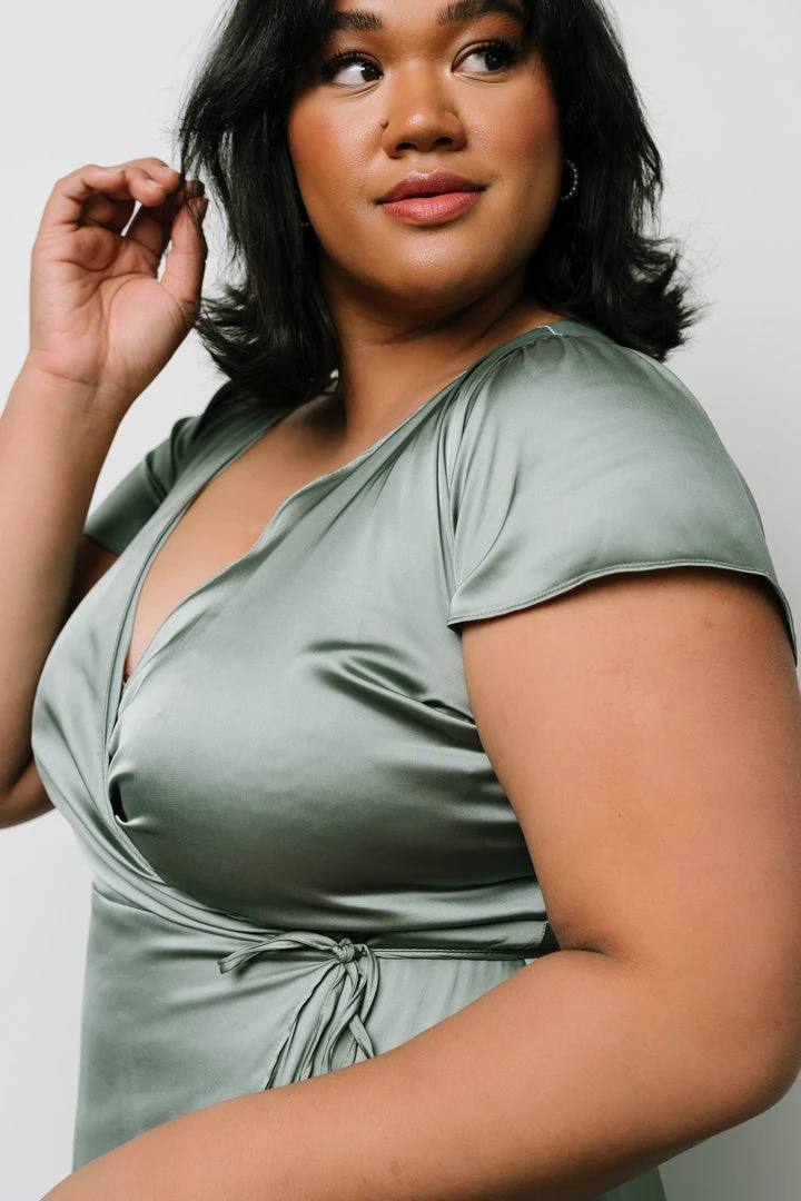 BB Custom Dresses Krystal Satin Wrap Gown | Eucalyptus 7 BB Custom Dresses Krystal Satin Wrap Gown | Eucalyptus