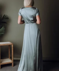 BB Custom Dresses Krystal Satin Wrap Gown | Eucalyptus 16 BB Custom Dresses Krystal Satin Wrap Gown | Eucalyptus