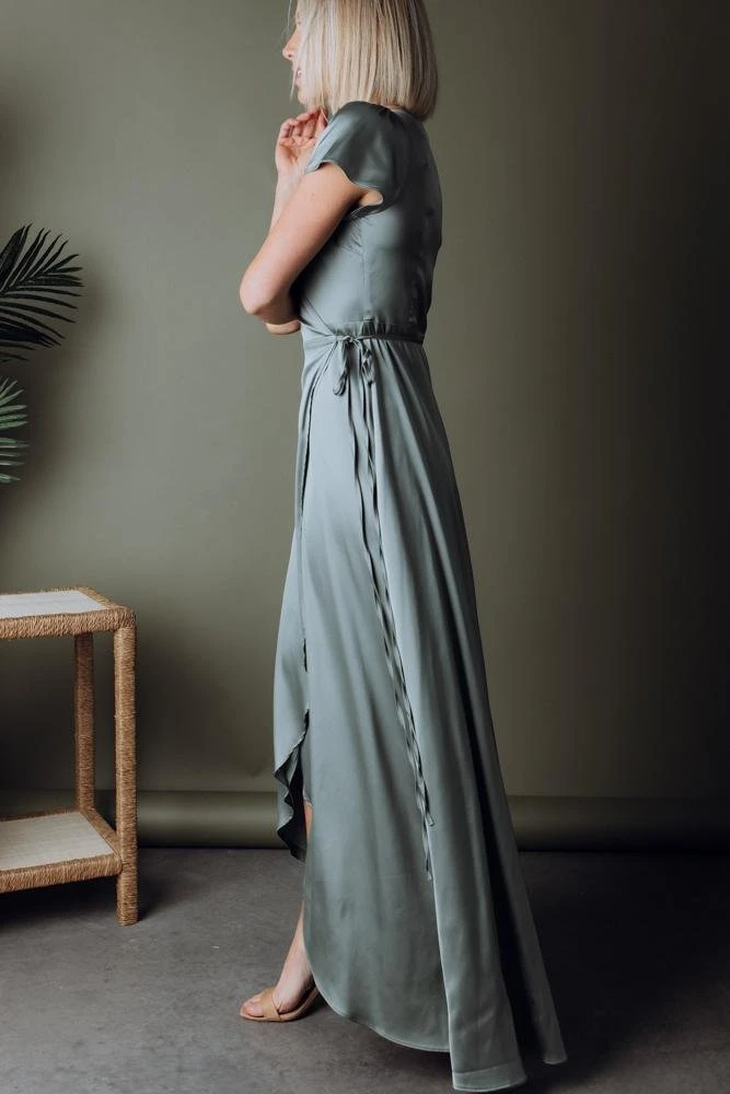 BB Custom Dresses Krystal Satin Wrap Gown | Eucalyptus 5 BB Custom Dresses Krystal Satin Wrap Gown | Eucalyptus