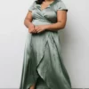 BB Custom Dresses Krystal Satin Wrap Gown | Eucalyptus