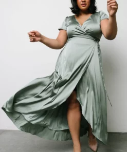 BB Custom Dresses Krystal Satin Wrap Gown | Eucalyptus 21 BB Custom Dresses Krystal Satin Wrap Gown | Eucalyptus