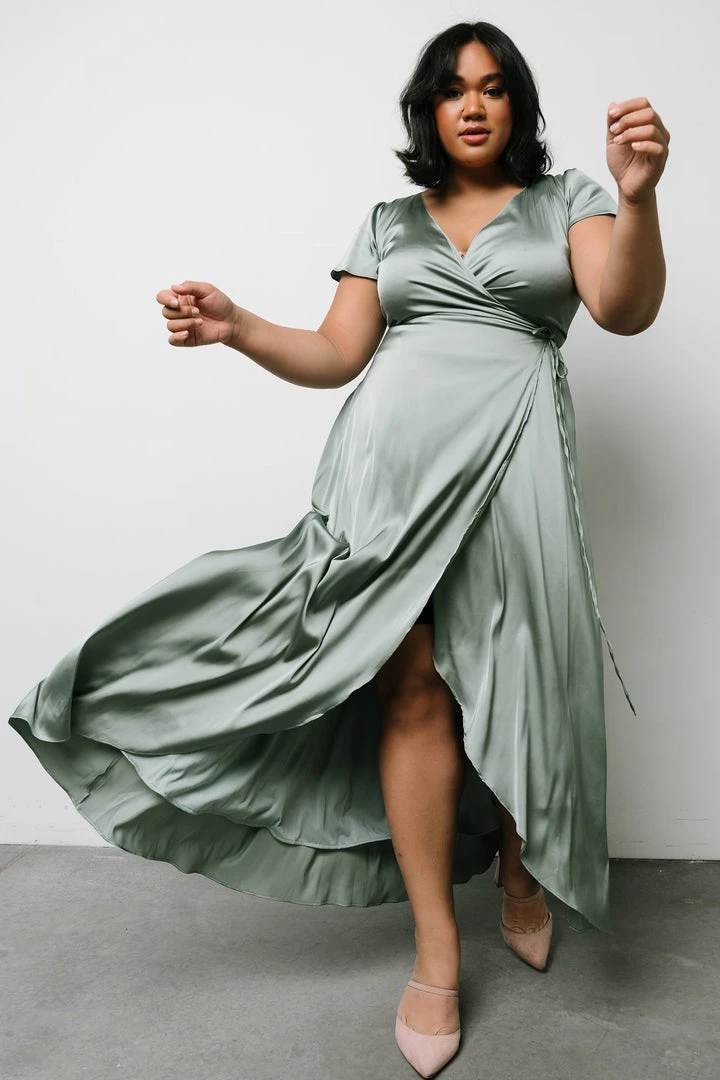 BB Custom Dresses Krystal Satin Wrap Gown | Eucalyptus 11 BB Custom Dresses Krystal Satin Wrap Gown | Eucalyptus