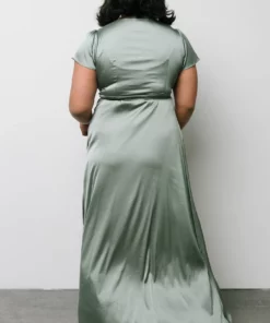 BB Custom Dresses Krystal Satin Wrap Gown | Eucalyptus 18 BB Custom Dresses Krystal Satin Wrap Gown | Eucalyptus