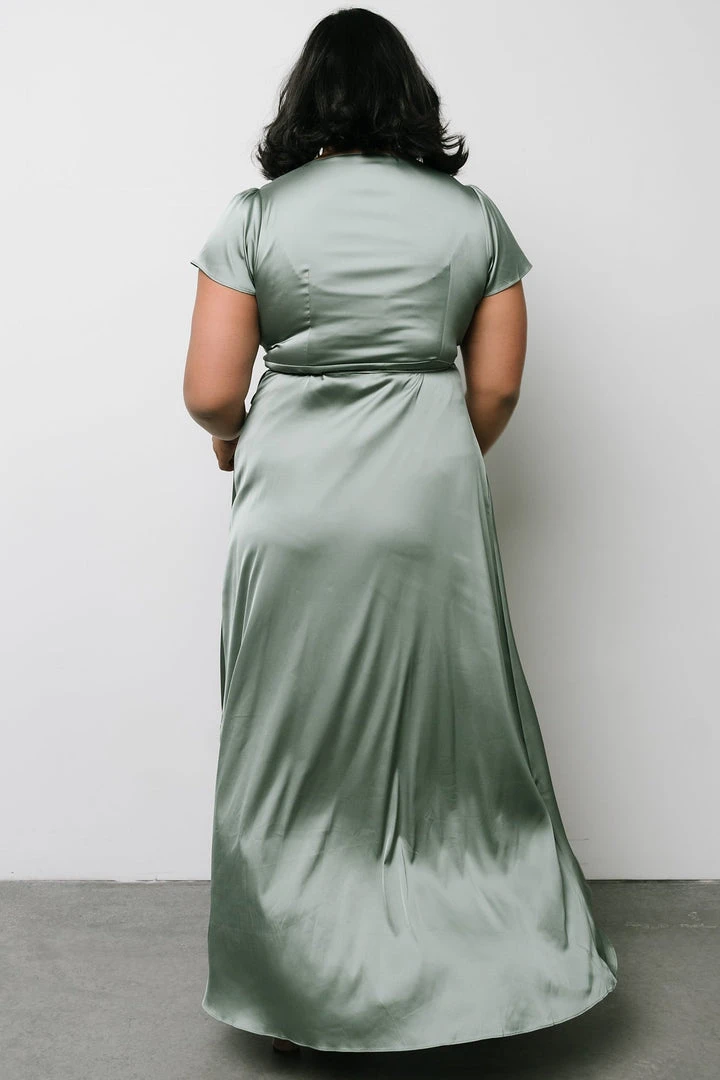 BB Custom Dresses Krystal Satin Wrap Gown | Eucalyptus 8 BB Custom Dresses Krystal Satin Wrap Gown | Eucalyptus