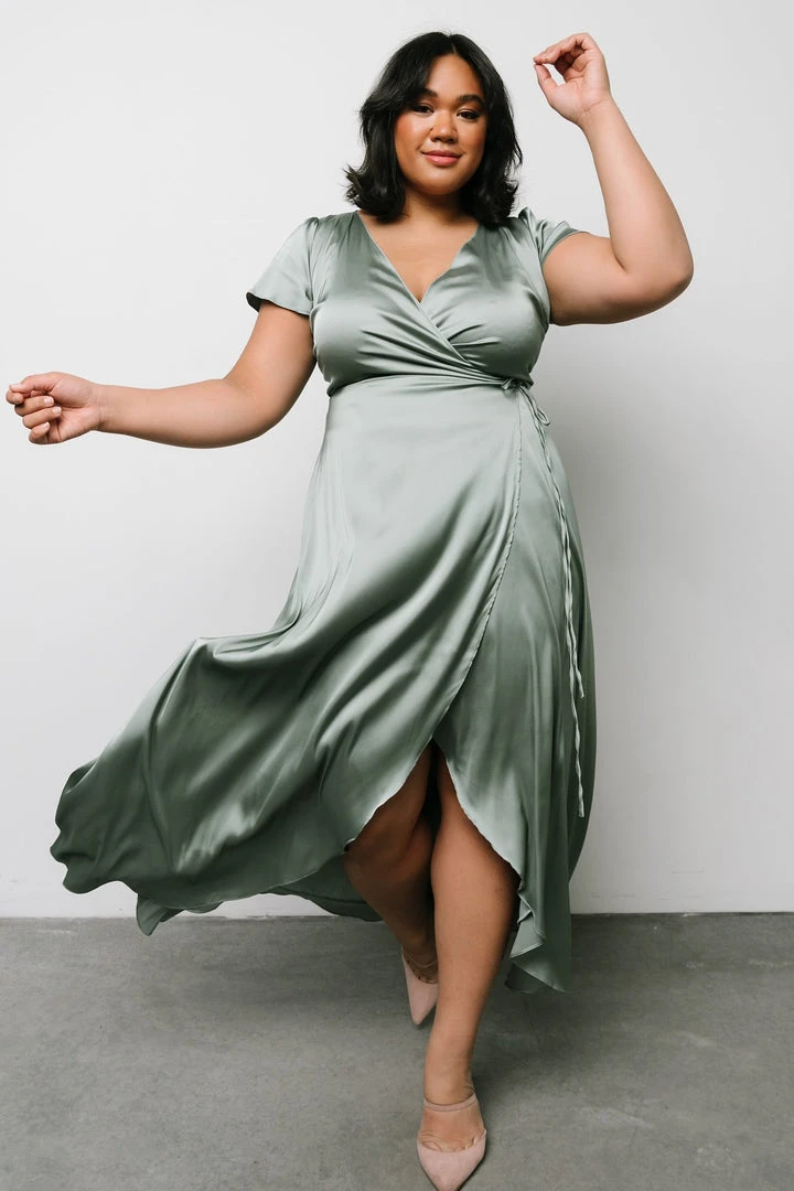 BB Custom Dresses Krystal Satin Wrap Gown | Eucalyptus 2 BB Custom Dresses Krystal Satin Wrap Gown | Eucalyptus