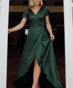 BB Custom Dresses Krystal Satin Wrap Gown | Green