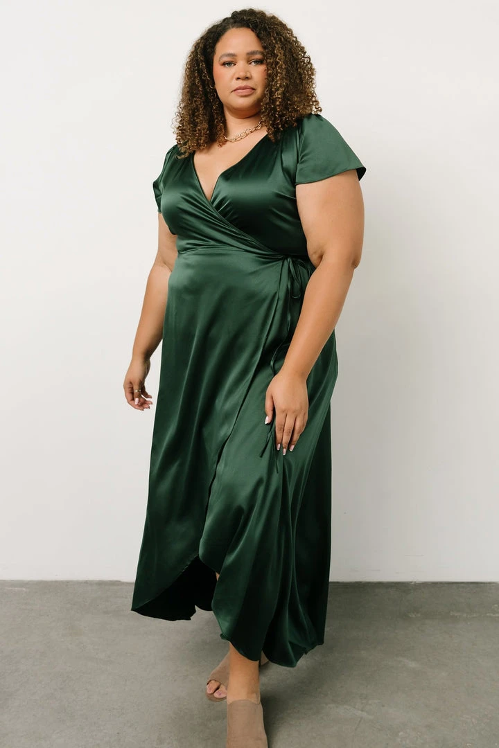 BB Custom Dresses Krystal Satin Wrap Gown | Green 2 BB Custom Dresses Krystal Satin Wrap Gown | Green