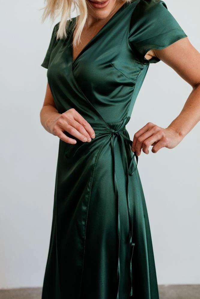 BB Custom Dresses Krystal Satin Wrap Gown | Green 9 BB Custom Dresses Krystal Satin Wrap Gown | Green