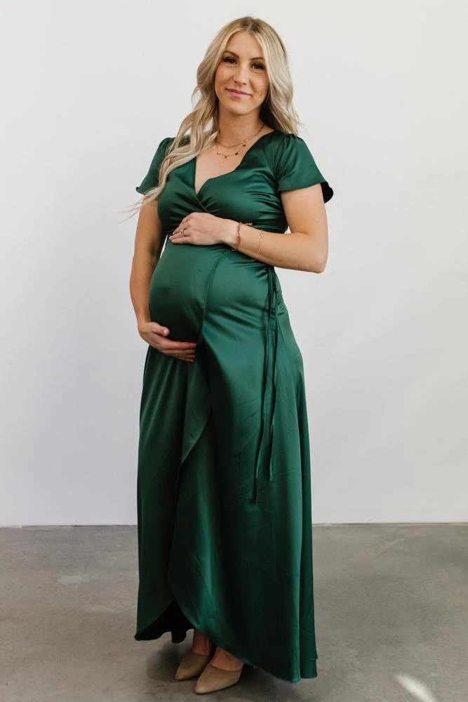 BB Custom Dresses Krystal Satin Wrap Gown | Green 3 BB Custom Dresses Krystal Satin Wrap Gown | Green