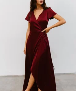 BB Custom Krystal Satin Wrap Gown | Wine