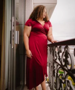 BB Custom Krystal Satin Wrap Gown | Wine