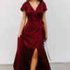 BB Custom Krystal Satin Wrap Gown | Wine