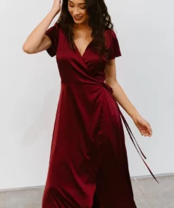 BB Custom Krystal Satin Wrap Gown | Wine