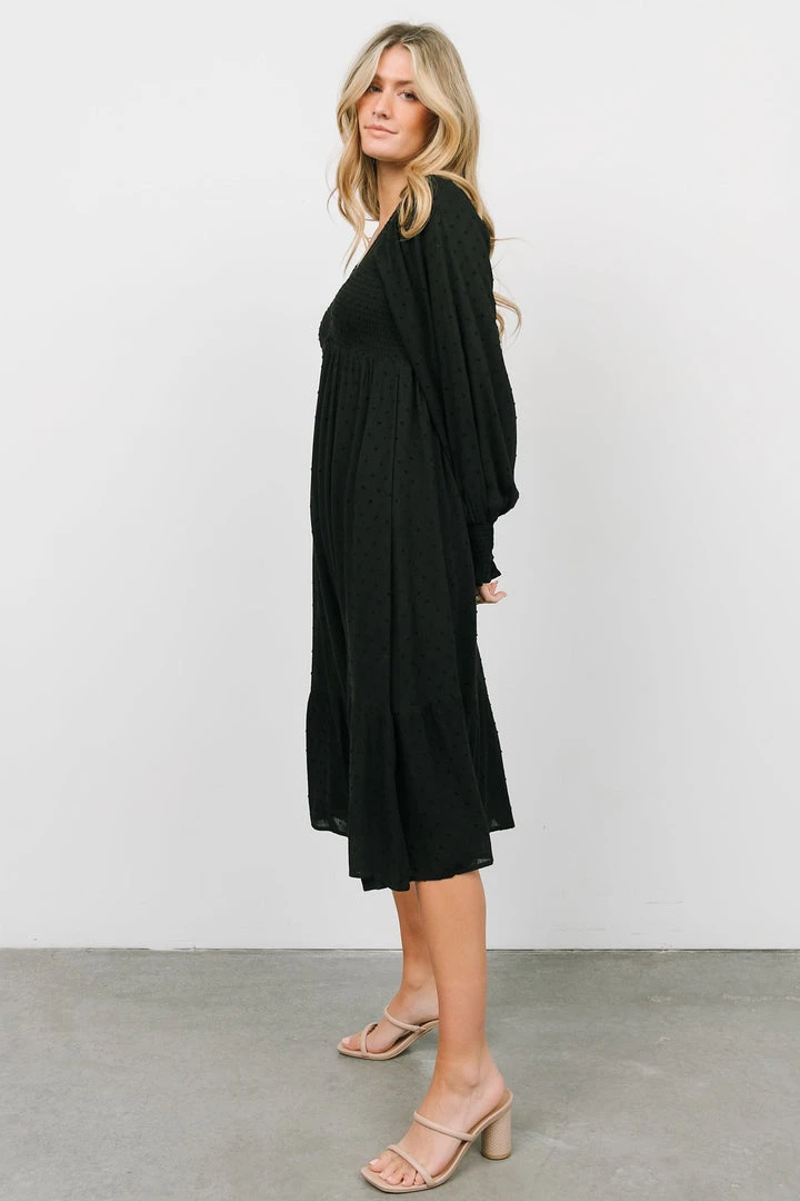 IL Lainey Smocked Dotted Midi Dress | Black 8 IL Lainey Smocked Dotted Midi Dress | Black