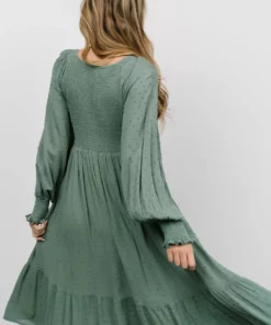 IL Lainey Smocked Dotted Midi Dress | Dark Sage Dresses