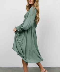 IL Lainey Smocked Dotted Midi Dress | Dark Sage Dresses