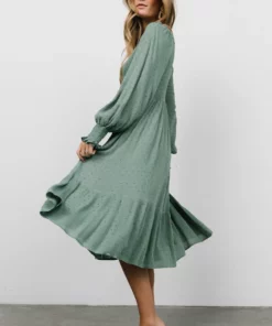 IL Lainey Smocked Dotted Midi Dress | Dark Sage Dresses