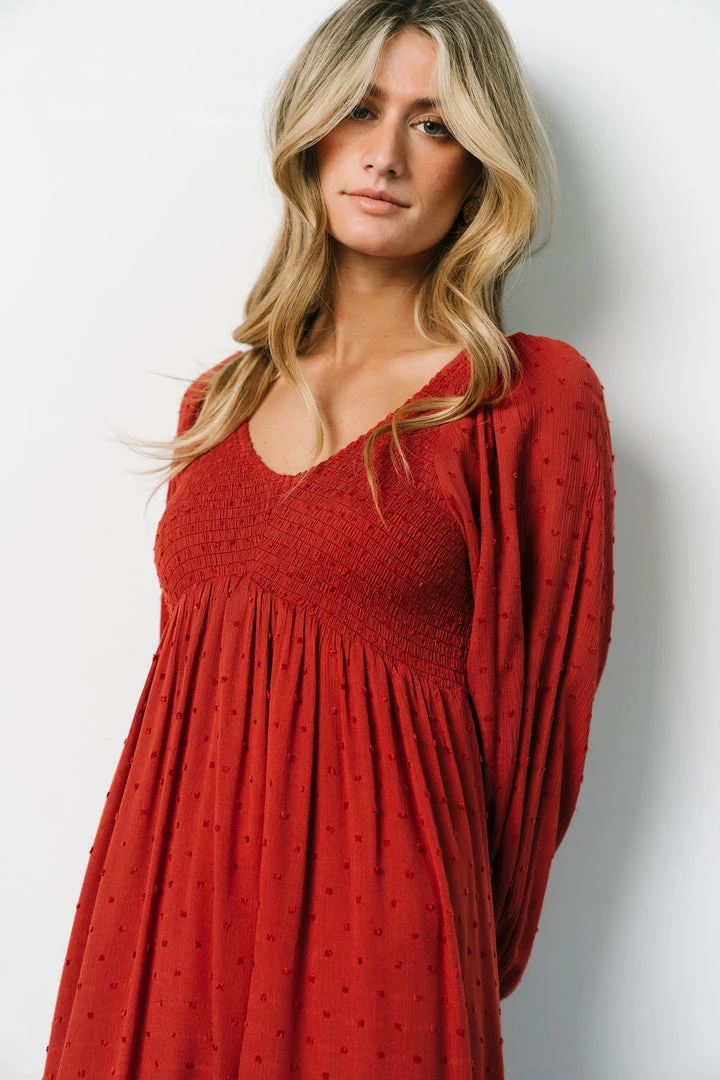 IL Lainey Smocked Dotted Midi Dress | Rust 7 IL Lainey Smocked Dotted Midi Dress | Rust