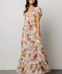 BB Custom Dresses Larissa Maxi Dress | Berry And Golden Floral