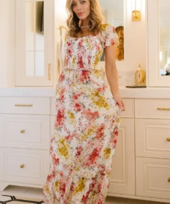 BB Custom Dresses Larissa Maxi Dress | Berry And Golden Floral