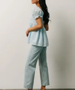 IL Tops Lauren Eyelet Babydoll Top | Powder Blue