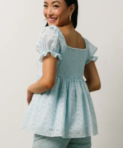 IL Tops Lauren Eyelet Babydoll Top | Powder Blue