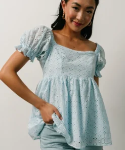 IL Tops Lauren Eyelet Babydoll Top | Powder Blue