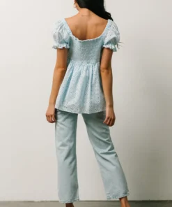 IL Tops Lauren Eyelet Babydoll Top | Powder Blue
