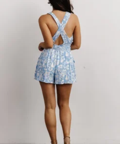 SL Boho Leda Romper | Light Blue + White Floral
