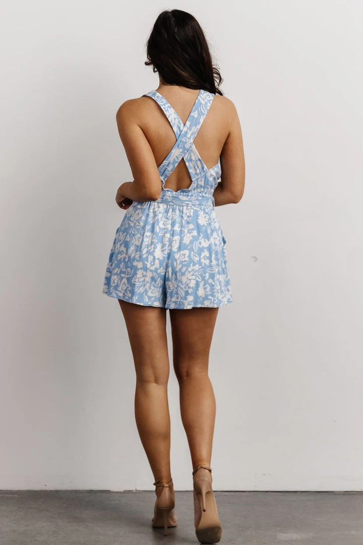 SL Boho Leda Romper | Light Blue + White Floral 2 SL Boho Leda Romper | Light Blue + White Floral